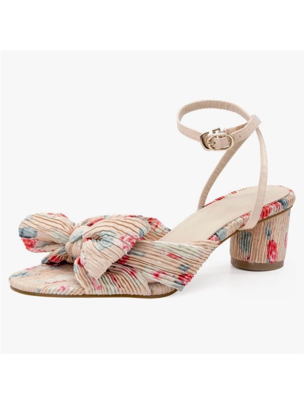 Muccute Floral Pleated Knotted Bow Heels